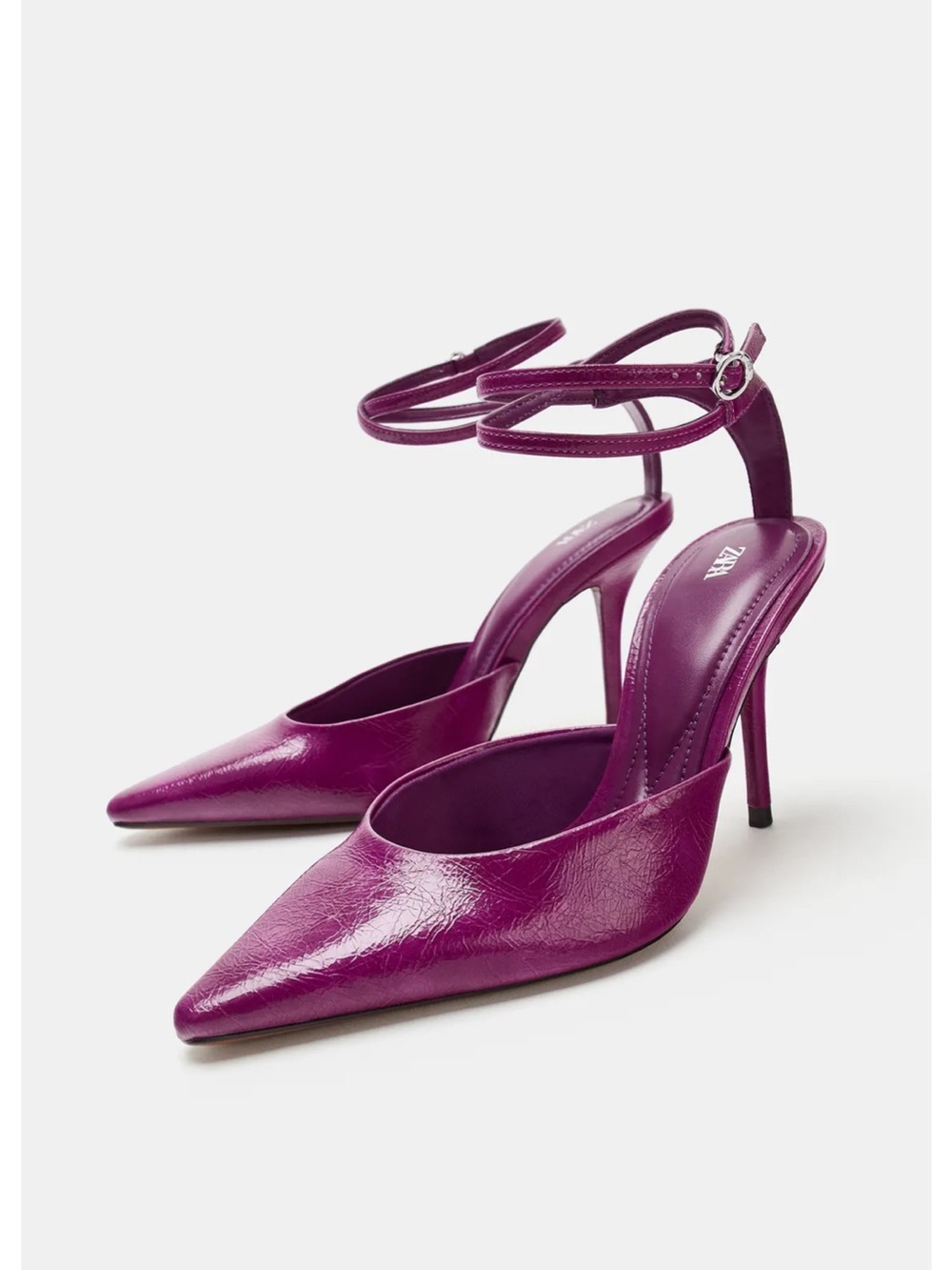 Zara Fuchsia Pointed-Toe Ankle-Strap Stiletto Heels No longer available on store